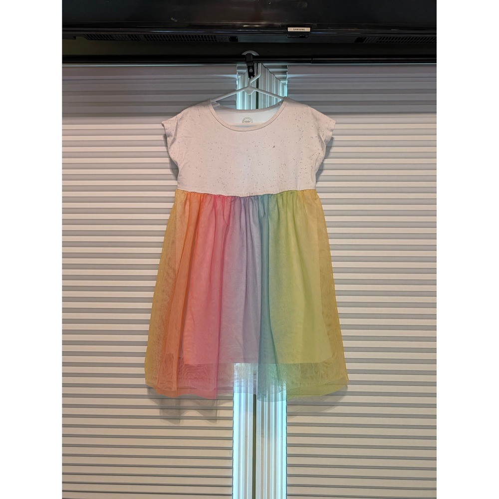 Wonder Nation Girls Rainbow Tulle Tutu Dress White Sparkle Bodice Size 6-6X